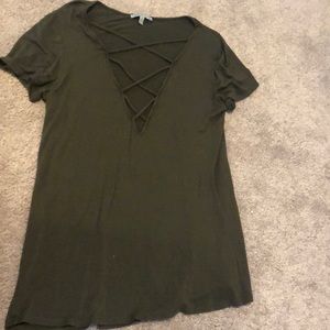 Green strappy V-neck tee